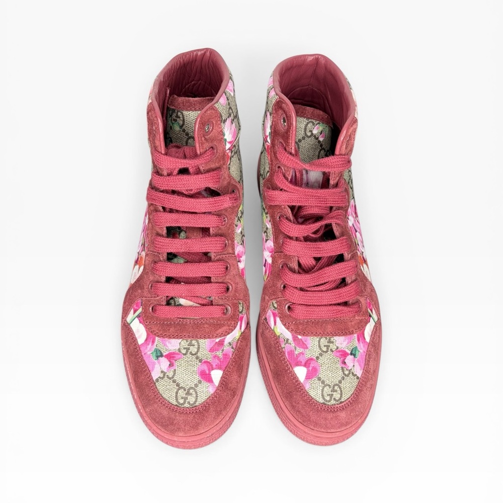 Gucci Women’s Floral High-Top Sneakers in Pink and Green Size 37 - Picture 2 of 10